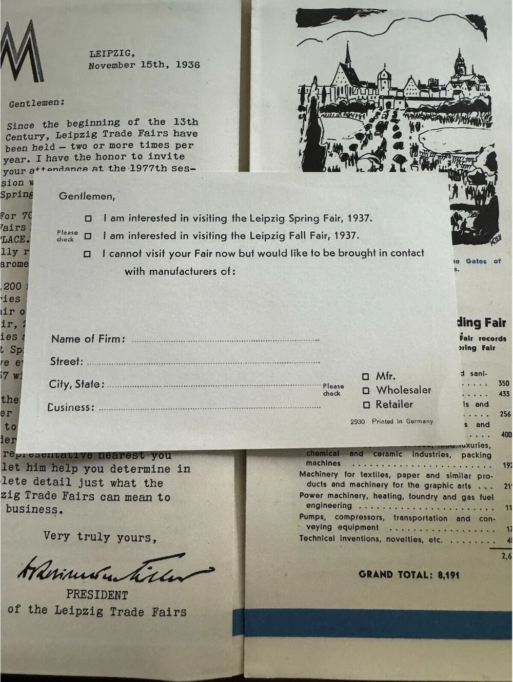 Original 1937 invitation for the Leipzig Spring Fair Germany